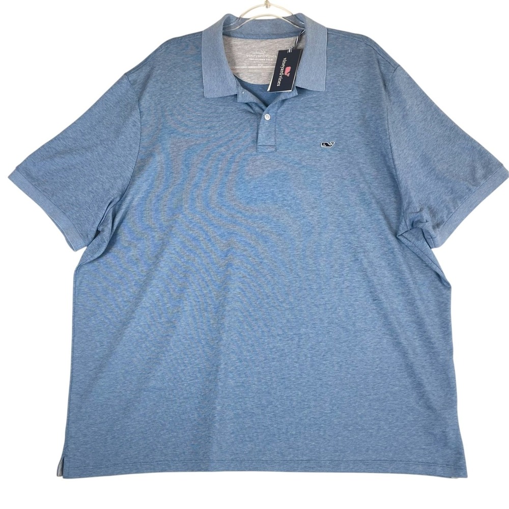Vineyard Vines Edgartown Polo Mens XXL Blue Short Sleeve Pique Whale Logo Preppy